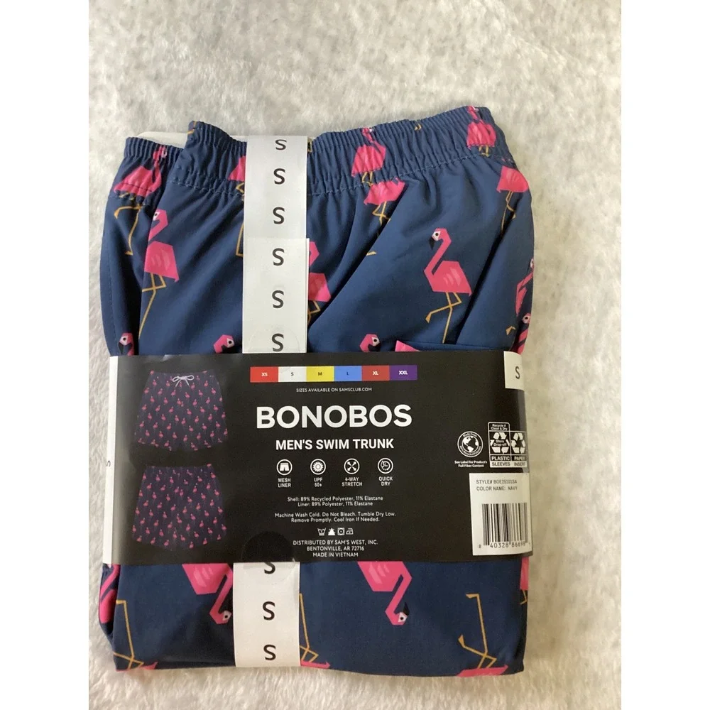 Bonobos Mens Swim Trunk 7 Inseam Navy Flamingo Print Size S BOE25101SA‎